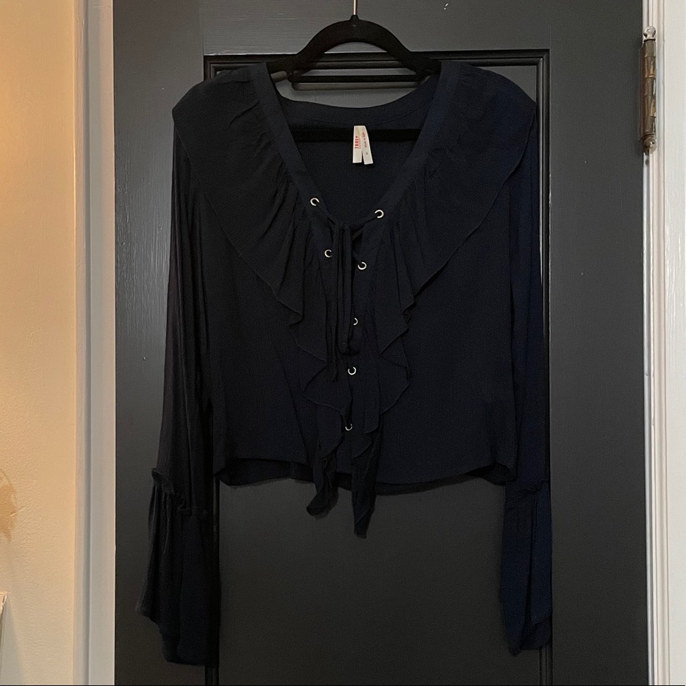 NEW Navy Ruffle Criss Cross Top